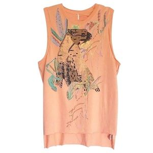 Free People Wild Cat Beaded Tank Small Shimmering Crew Neck Deep Slits NWT